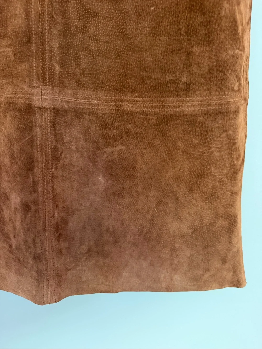 Vintage Clio 100% Leather Suede Western Camel Brown A-Line Midi Skirt - Picture 6 of 14